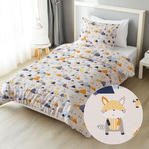 Biante Dětské bavlněné ložní povlečení Sandra SA-613 Modro-oranžová lesní zvířátka na bledě šedém Jednolůžko 140x200 a 70x90 cm