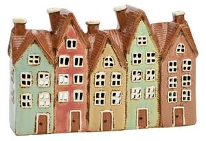 Keramický svícen Domek - Řadové domy 16 cm