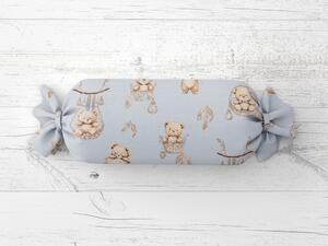Biante Dětský polštář válec bonbon Sandra SA-615 Medvídci v košíčcích na modrém 15x40 cm