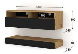 TV stolek DUO 100 cm závěsný dub artisan černá