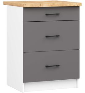 Ak furniture Kuchyňská skříňka OLIVIE II 60x85 cm matná bílá/matný grafitově šedá/dub přírodní