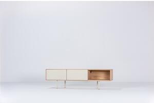 Bílý TV stolek z dubového dřeva Gazzda Fina, šířka 160 cm