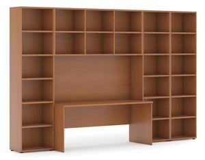 Sestavy knihoven s integrovaným stolem, vyšší/širší, 3550 x 700/400 x 2300 mm, třešeň