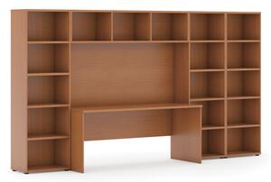 Sestavy knihoven s integrovaným stolem, nižší/širší, 3350 x 700/400 x 1923 mm, třešeň