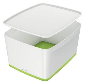 Bílo-zelený plastový úložný box s víkem MyBox - Leitz