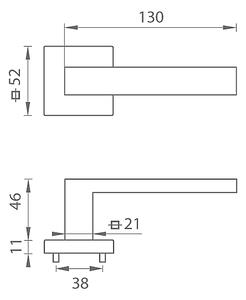 Dveřní kování MP TI - SQUARE - HR 2275Q (OCS - Chrom broušený), klika-klika, Bez spodní rozety, MP OCS (chrom broušený)