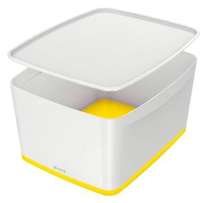Bílo-žlutý plastový úložný box s víkem MyBox - Leitz