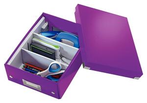 Fialový kartonový úložný box s víkem Click&Store - Leitz