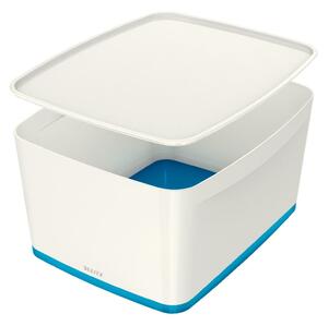 Bílo-modrý plastový úložný box s víkem MyBox - Leitz