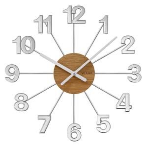 VLAHA Dřevěné stříbrné dubové hodiny DESIGN vyrobené v Čechách se stříbrnými ručičkami ⌀42cm VCT1076 (hodiny s vůní dubového dřeva a certifikátem pravosti a datem výroby)