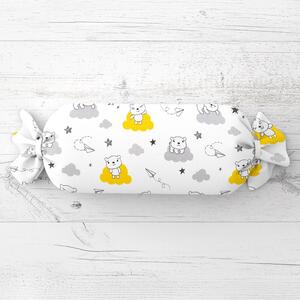 Biante Dětský polštář válec bonbon Sandra SA-725 Medvídci na žluto-šedých mráčcích na bílém 15x40 cm