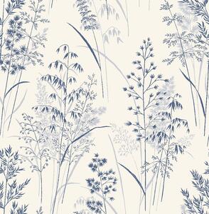 Bílo-modrá vliesová tapeta na zeď, trávy, listy,118265, Next