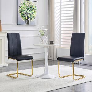 Jídelní židle, potažená umělou kůží (PU), kovová konstrukce, ergonomický design (černá + zlatá)