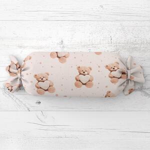 Biante Dětský polštář válec bonbon Sandra SA-721 Medvídci se srdíčky na pudrově růžovém 15x40 cm