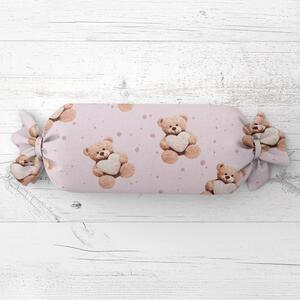 Biante Dětský polštář válec bonbon Sandra SA-723 Medvídci se srdíčky na fialkovém 15x40 cm