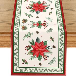 Bavlissimo Tradiční vánoční běhoun na stůl s motivem poinsetie 33x180 cm