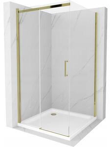 Mexen Omega posuvný sprchový kout 100 x 100 cm, 8mm sklo, zlatý profil-čiré sklo + slim sprchová vanička 5cm, 825-100-100-50-00-4010