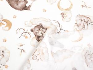 Dětská bavlněná látka/plátno Sandra SA-456 Medvídci zajíčci a veverky v oblacích na bílém - šířka 160 cm
