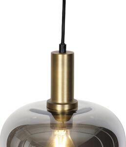 Chytrá závěsná lampa černá se zlatým a kouřovým sklem včetně WiFi G95 - Zuzanna