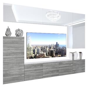Obývací stěna Belini Premium Full Version bílý lesk / dšedý antracit Glamour Wood + LED osvětlení Nexum 118