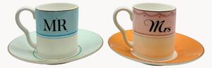 Sada šálků s podšálky z kostního porcelánu Mr. & Mrs., 2 díly