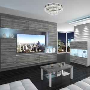 Obývací stěna Belini Premium Full Version šedý antracit Glamour Wood + LED osvětlení Nexum 128