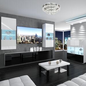 Obývací stěna Belini Premium Full Version bílý lesk / černý lesk+ LED osvětlení Nexum 107