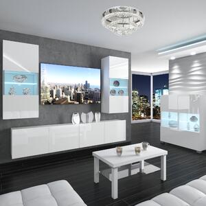 Obývací stěna Belini Premium Full Version bílý lesk + LED osvětlení Nexum 100