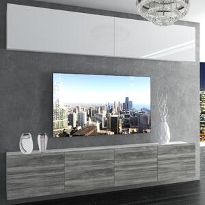 Obývací stěna Belini Premium Full Version bílý lesk / šedý antracit Glamour Wood + LED osvětlení Nexum 87