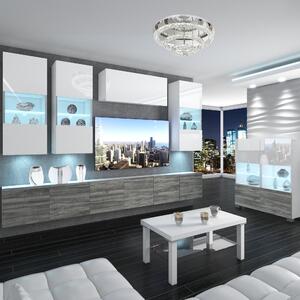 Obývací stěna Belini Premium Full Version bílý lesk / šedý antracit Glamour Wood + LED osvětlení Nexum 76