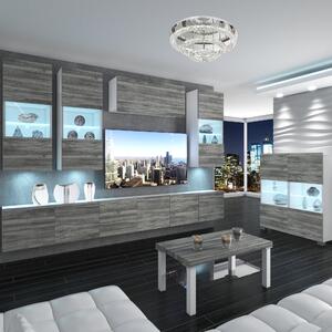 Obývací stěna Belini Premium Full Version šedý antracit Glamour Wood + LED osvětlení Nexum 83