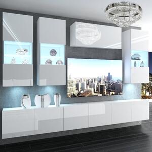 Obývací stěna Belini Premium Full Version bílý lesk + LED osvětlení Nexum 75