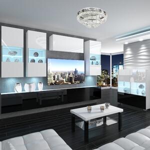 Obývací stěna Belini Premium Full Version bílý lesk / černý lesk + LED osvětlení Nexum 74