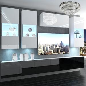 Obývací stěna Belini Premium Full Version bílý lesk / černý lesk + LED osvětlení Nexum 74