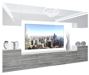Obývací stěna Belini Premium Full Version bílý lesk / šedý antracit Glamour Wood + LED osvětlení Nexum 58