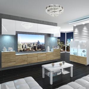 Obývací stěna Belini Premium Full Version bílý lesk / dub sonoma + LED osvětlení Nexum 59