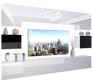 Obývací stěna Belini Premium Full Version bílý lesk / černý lesk+ LED osvětlení Nexum 38