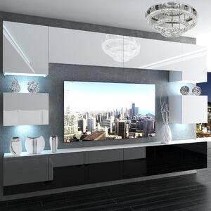 Obývací stěna Belini Premium Full Version bílý lesk / černý lesk+ LED osvětlení Nexum 36