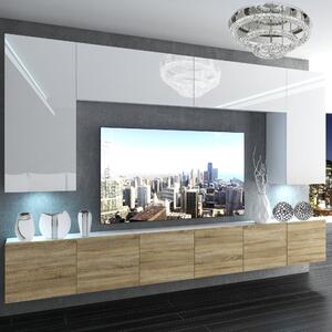 Obývací stěna Belini Premium Full Version bílý lesk / dub sonoma + LED osvětlení Nexum 21