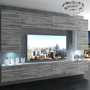 Obývací stěna Belini Premium Full Version šedý antracit Glamour Wood + LED osvětlení Nexum 33