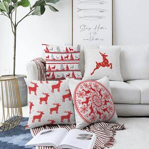 Sada 4 vánočních žinylkových povlaků na polštář Minimalist Cushion Covers Reindeer, 55 x 55 cm