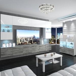 Obývací stěna Belini Premium Full Version bílý lesk / šedý antracit Glamour Wood + LED osvětlení Nexum 133