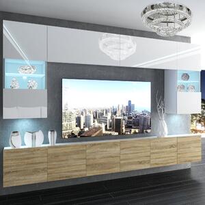 Obývací stěna Belini Premium Full Version bílý lesk / dub sonoma+ LED osvětlení Nexum 4