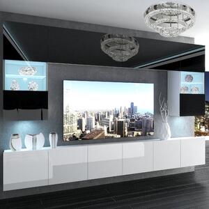 Obývací stěna Belini Premium Full Version černý lesk / bílý lesk + LED osvětlení Nexum 2