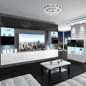 Obývací stěna Belini Premium Full Version černý lesk / bílý lesk + LED osvětlení Nexum 2