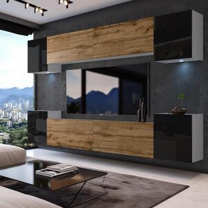 Obývací stěna Belini Premium Full Version černý lesk / dub wotan + LED osvětlení Nexum 69