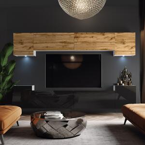 Obývací stěna Belini Premium Full Version dub wotan / černý lesk + LED osvětlení Nexum 66