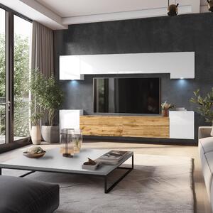 Obývací stěna Belini Premium Full Version bílý lesk / dub wotan + LED osvětlení Nexum 64