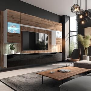 Obývací stěna Belini Premium Full Version dub wotan / černý lesk + LED osvětlení Nexum 10
