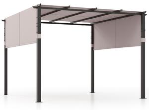 COSTWAY pergola se 2 nastavitelnými střechami, 3,05x3,05m pavilon vodotěsný stabilní ziměodolný, zahradní pavilon s robustními kovovými sloupky šedé barvy